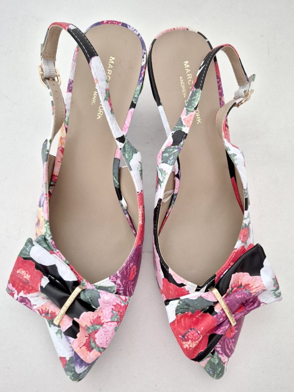 Marc NY Andrew Marc Daffodil Floral Bow Tie Slingback Heels 9 M New(Floor Model)